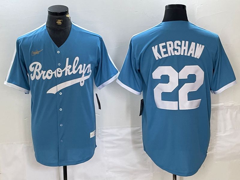 Men Los Angeles Dodgers #22 Kershaw Light blue Throwback 2024 Nike MLB Jersey style 1->->MLB Jersey